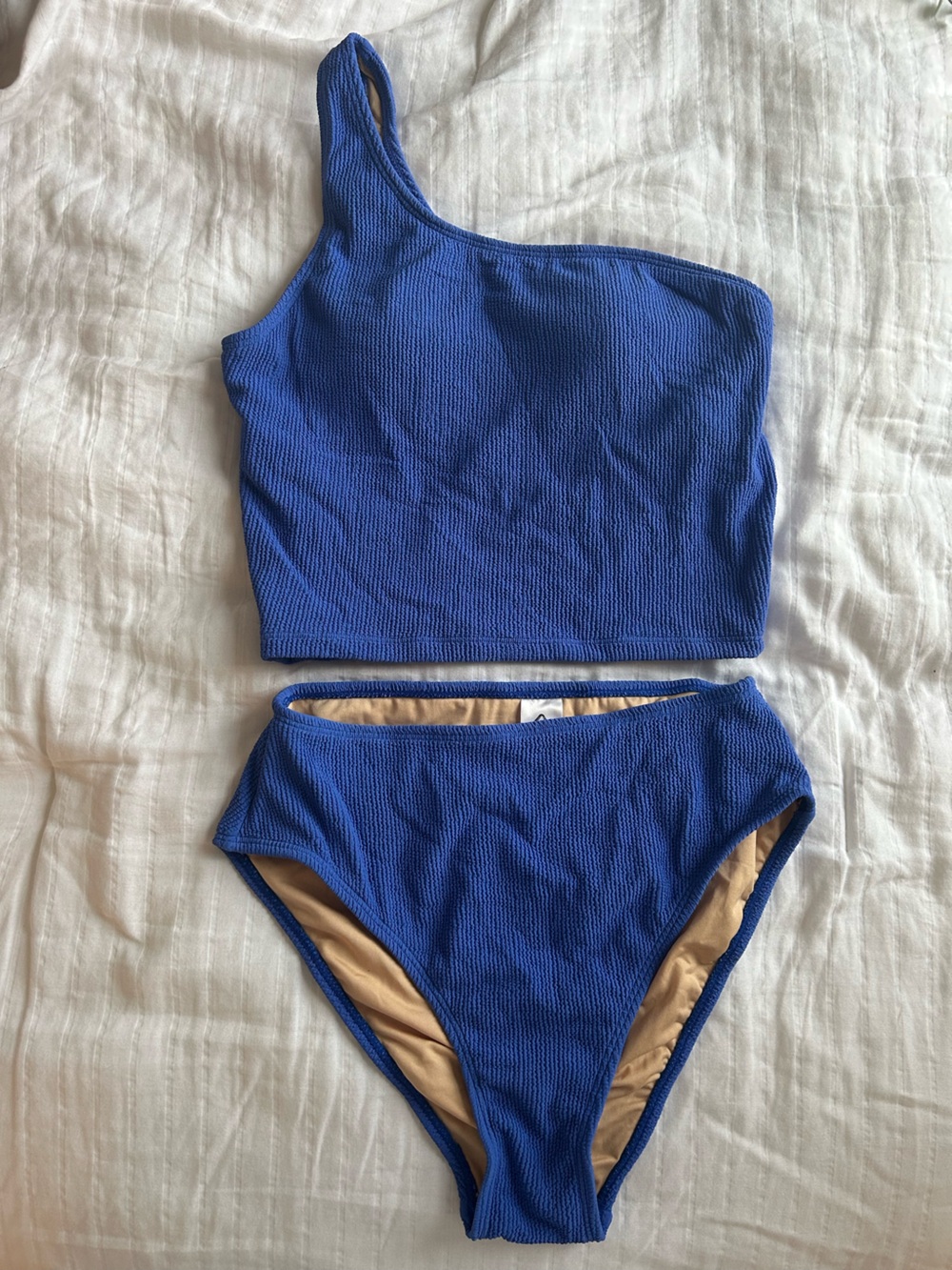 Girls' One-Shoulder Royal Blue High-Rise Swim Bottoms